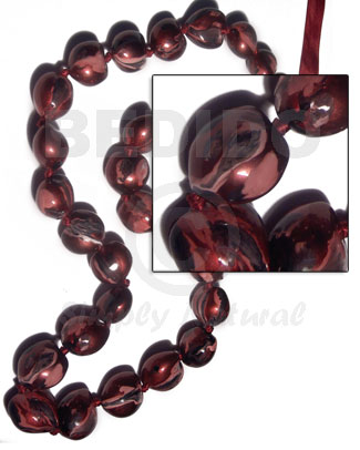 kukui nuts / marbleized metallic reddish brown/ 32 pcs. / in matching adjustable ribbon  the maximum length of 54in / kk060 - Chunky Necklace