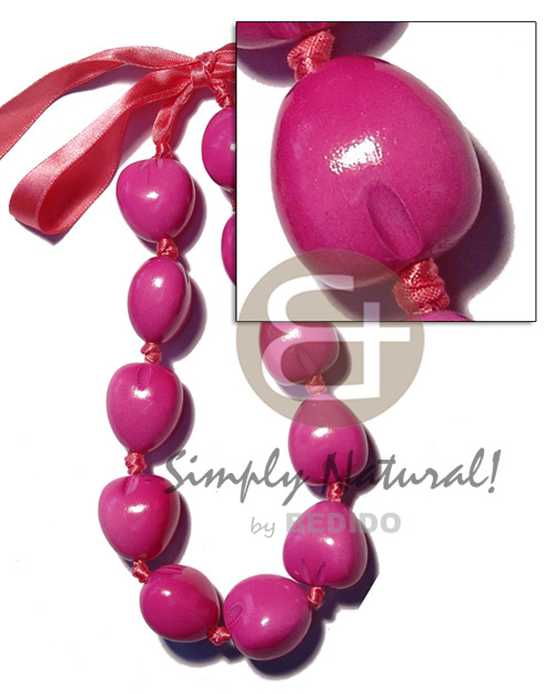 kukui nut  choker in graduated bright pink ( 11pcs. ) / adjustable ribbon - Chunky Necklace