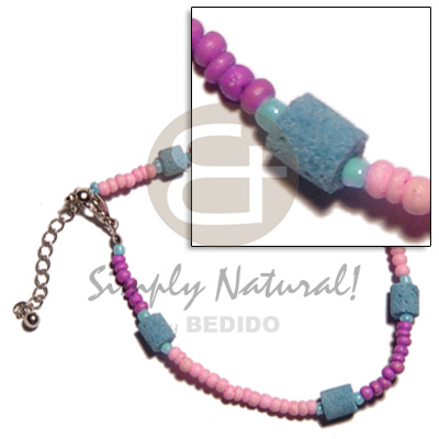 pink/lavender 2-3mm coco Pokalet.  aqua blue heishe limestone - Coco Anklets