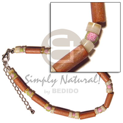 bayong wood tube  gold lip heishe & 4-5mm coco splashing alt. - Coco Anklets