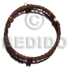 2-3mm coco Pokalet. nat. brown hoop wire bracelet/adjustable  shell & wood beads - Coco Bracelets