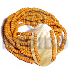 10 layers elastic 2-3mm orange coco Pokalet.   40mmx35mm oval MOP - Coco Bracelets