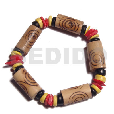 bamboo tubes  burning  bright yellow white rose shell, bright yelloblack 7-8mm coco Pokalet combination / elastic bracelet - Coco Bracelets