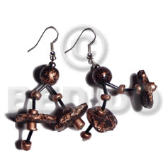 dangling double row black coco chips in bronze metallic splashing - Coco Earrings