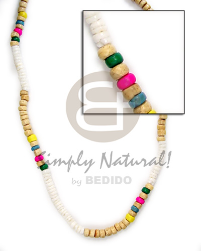 4-5mm wht shell/grn/nat wht/grn/pink/yel/blu coco Pokalet - Coco Necklace