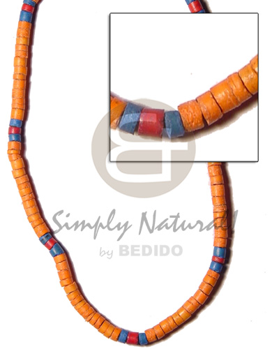 4-5mm coco heishe mango orange/turq blue/maroon  - Coco Necklace