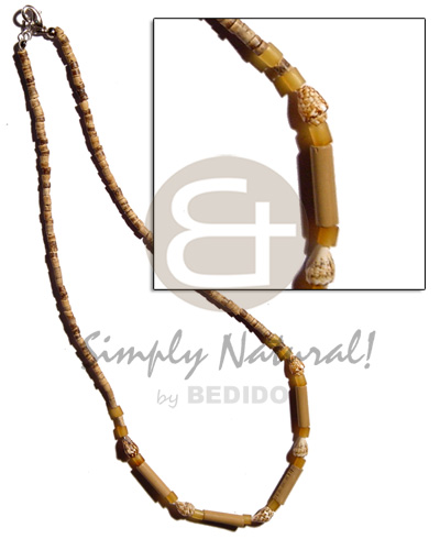 2-3mm coco heishe tiger  bamboo & nassa combination - Coco Necklace