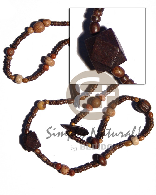 "kalandrakas"- asstd. wood beads per necklace when ordered in 4-5mm coco pokalet nat. brown neckline / 36 in - Coco Necklace