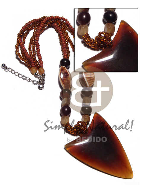 3 layers 2-3mm coco Pokalet.  cacol shells and horn beads combination  70mmx48mm shield amber horn pendant - Coco Necklace