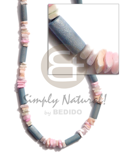 pastel blue wood tube  pastel shades of white rose - Coco Necklace