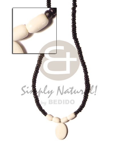 2-3mm coco pokalet black  bone flat oval & bone rice beads accent - Coco Necklace