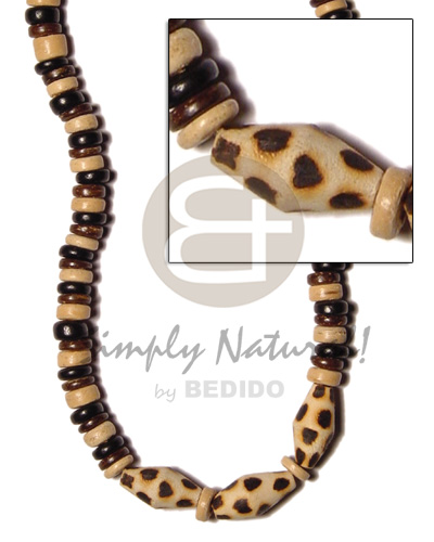 7-88 coco Pokalet black/brown./nat alt  diamond wood tube burning-dalmatian - Coco Necklace