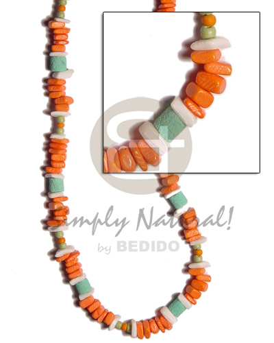 orange coco sq. cut  white rose alt. and pastel green limestone - Coco Necklace