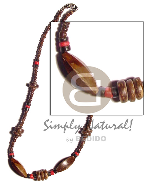 2-3mm coco Pokalet. nat. brown.red  football wood beads - Coco Necklace