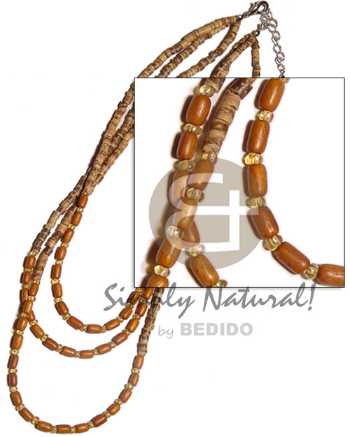 3 rows 2-3mm coco heishe tiger  bayong ricebeads combination - Coco Necklace