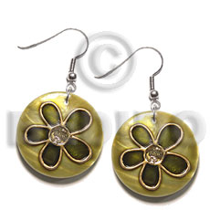 Dangling 35mm round kabibe shell Embossed Art Deco Earrings