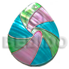 Handpainted and colored teardrop 60mmx48mm Embossed Art Deco Pendants