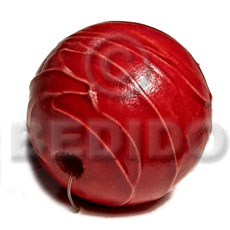 round 20mm nat. wood beads in textured dark red color - Embossed Art Deco Pendants