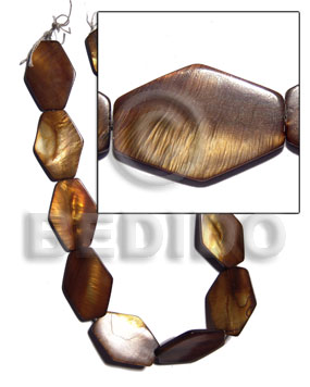 35mmx25mm hexagon laminated high gloss golden amber kabibe shell ( 11pcs. ) - Flat Rectangular Shell Beads