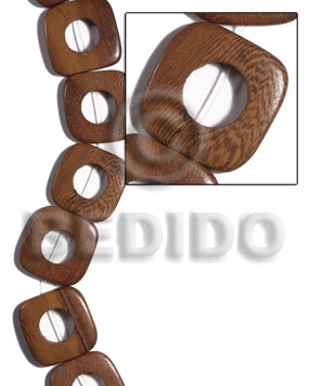 35mmx35mmx5mm square  round edges robles wood face to face  15mm center hole / 14 pcs. / side drill - Flat Square Wood Beads