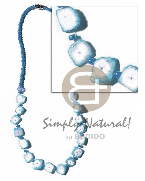 floating colored white rose in glass beads / subdued blue - Floating Necklace