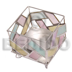 mat weaved design candle holder pastels capiz shells, 4.25" x 5.375"h, mullticolor / cch0226m - Gifts & Home Table Decor Set