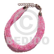 6 rows pink multi layered Glass Beads Bracelets