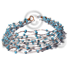 8 rows copper wire cuff bracelet  baby blue glass beads - Glass Beads Bracelets