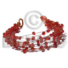 8 rows copper wire cuff bracelet  red glass beads - Glass Beads Bracelets