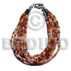 Twisted 12 rows orange brown cut glass Glass Beads Bracelets