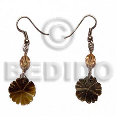 dangling 20mm grooved blacktab flower - Glass Beads Earrings