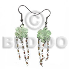 Dangling 15mm grooved pastel green Glass Beads Earrings