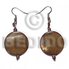 dangling 28mm round laminated golden amber kabibe shellin high gloss  glass beads accent - Glass Beads Earrings