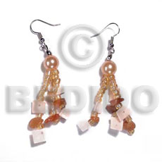 hand made Dangling floating white rose pink rose Glass Beads Earrings