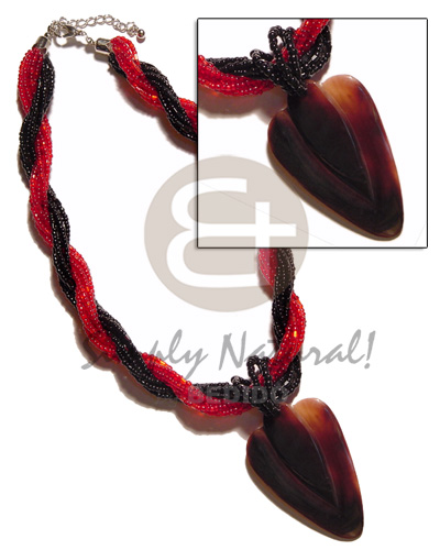 12 rows red black twisted Glass Beads Necklace