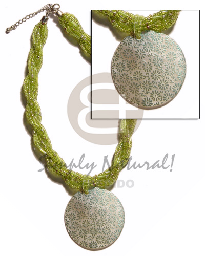 hand made 12 rows lime green twisted Glass Beads Necklace