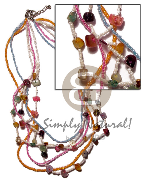 Graduated 6 layer multicolored glass Glass Beads Necklace