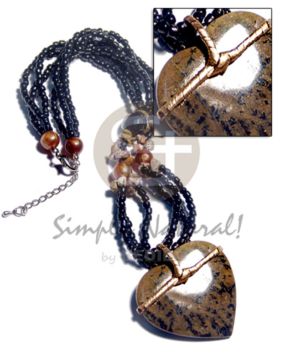 hand made 3 rows black glass beads Glass Beads Necklace