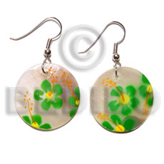 hand made Dangling 35mm round hammershell Hand Painted Earrings