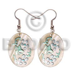 35mm oval hammershell aqua Hand Painted Earrings