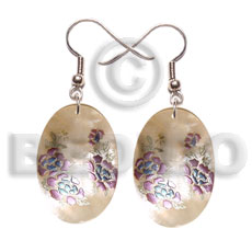 35mm oval hammershell  floral embossed handpainted design - Hand Painted Earrings