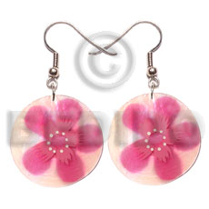 35mm round capiz   handpainted floral design - Hand Painted Earrings