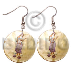 35mm round MOP   embossed hula girl handpainted design - Hand Painted Earrings