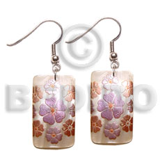 35mm x 25mm rectangular hammershell  floral embossed handpainted design - Hand Painted Earrings