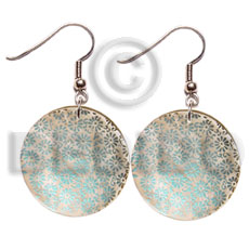 35mm round hammershell   embossed handpainted design - Hand Painted Earrings