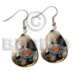 35mm teardrop blacklip   embossed handpainted design - Hand Painted Earrings