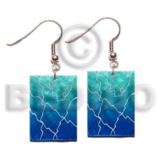 35mm x 25mm blue capiz rectangular 2 tone graduated   webbing - Hand Painted Earrings