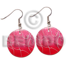 hand made 35mm round pink capiz 2 Hand Painted Earrings