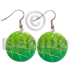 35mm round  lime green capiz  2 tone graduated capiz   webbing - Hand Painted Earrings