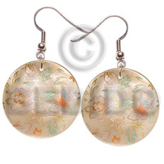 35mm round hammershell   embossed handpainted design - Hand Painted Earrings